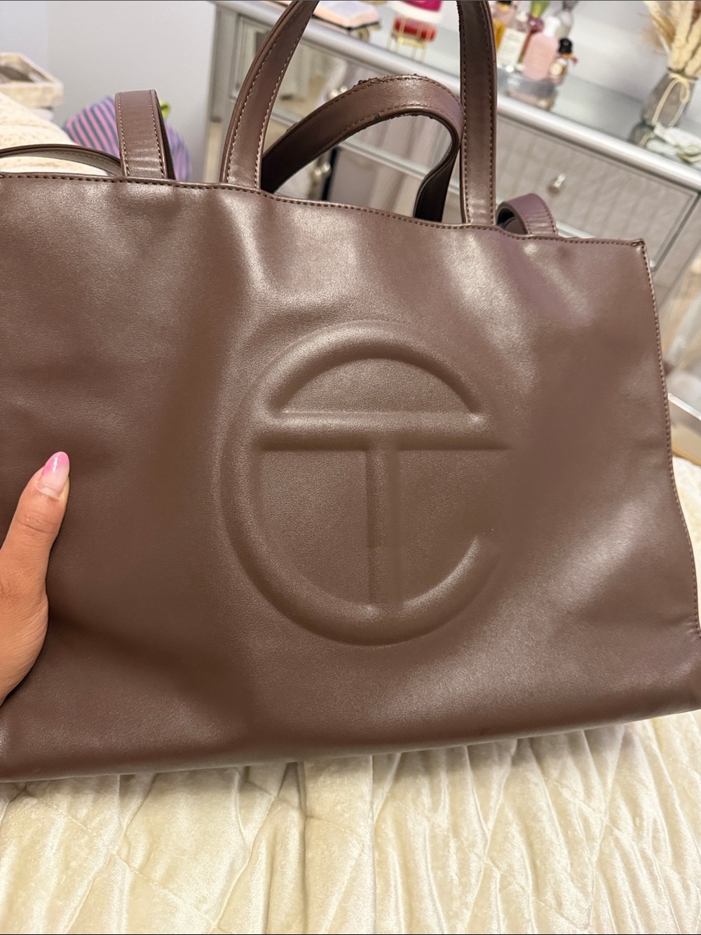 Telfar Brown Embossed Logo Tote